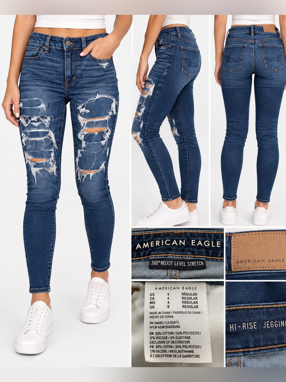 American Eagle Women’s Size 4 360 Ne(X)t Level Stretch Distressed Skinny Jeans